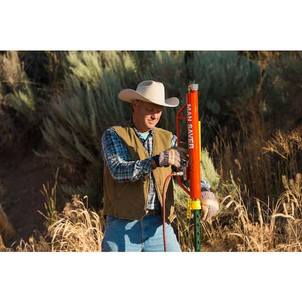 6 in. x 6 in. x 31 in. Orange Steel Air-Powered T-Post Driver, 1-1/4 in. Max OD, Pneumatic Fence Tool