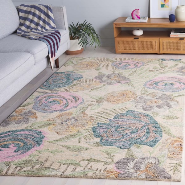 Blossom 4 ft. x 6 ft. Green/Pink Oversized Floral Area Rug