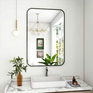 26 in. W x 38 in. H Rectangular Metal Framed Wall Bathroom Vanity Mirror Black