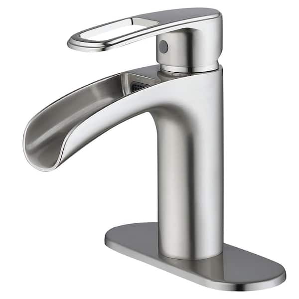 Single Handle Single Hole Bathroom Faucet with Deckplate Included in Brushed Nickel