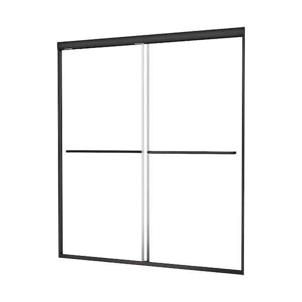 RAINLEX 56 in. to 60 in. W x 70 in. H Sliding Framed Shower Door in Matte Black Finish with Clear Glass