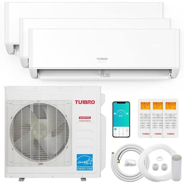TURBRO 36,000 BTU 3 Zones Mini Split AC/Heating System, Ductless Inverter Heat Pump, 21.5 SEER2, WiFi Enabled, 9K+9K+18K, 230V