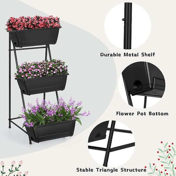 3 Tier Plastic Stackable 3 Pot Planters (Slate Blue)