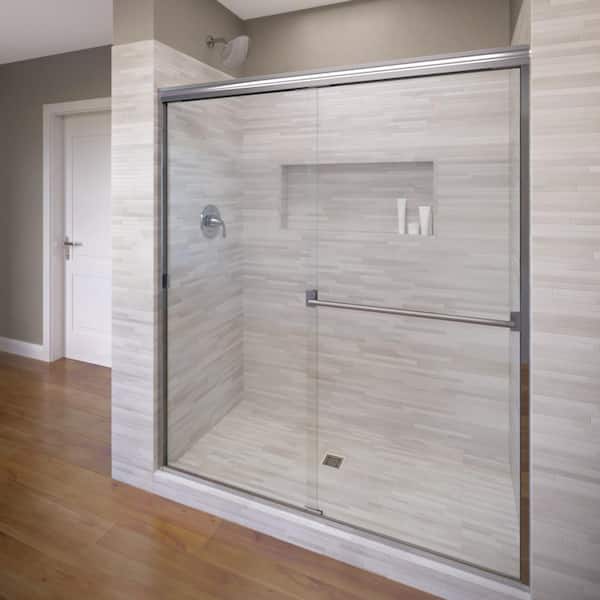 Basco Classic 47 in. x 70 in. Semi-Frameless Bypass Shower Door in Silver with Handle