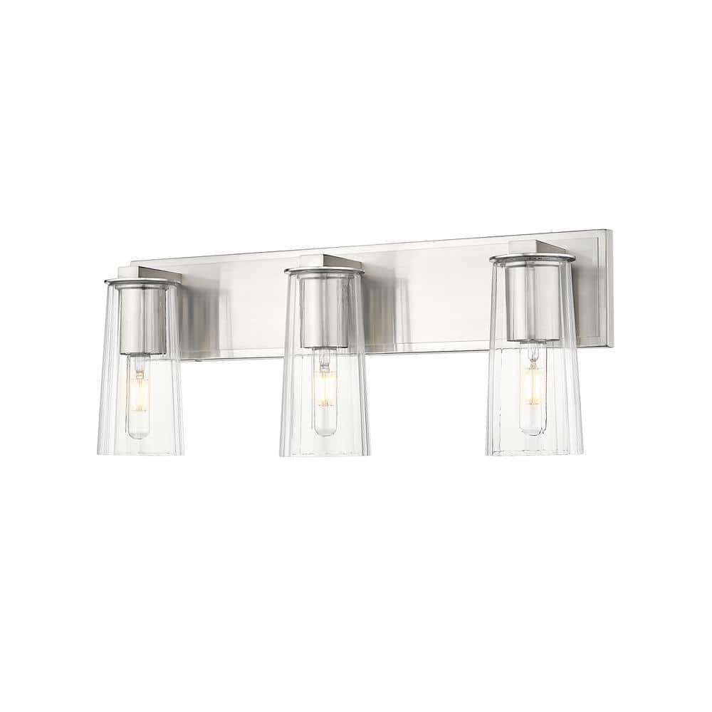 Titus 24 in. 3-Light Brushed Nickel Vanity-Light with Clear Glass Shade