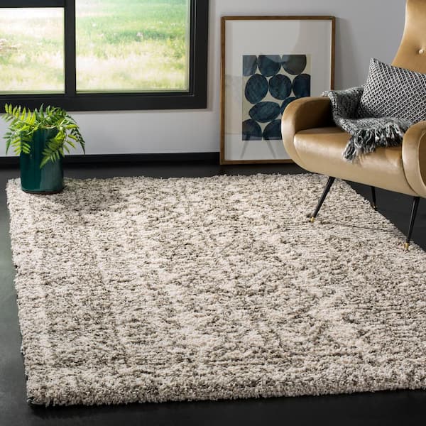 Hudson Shag Ivory/Gray 2 ft. x 12 ft. Runner Rug