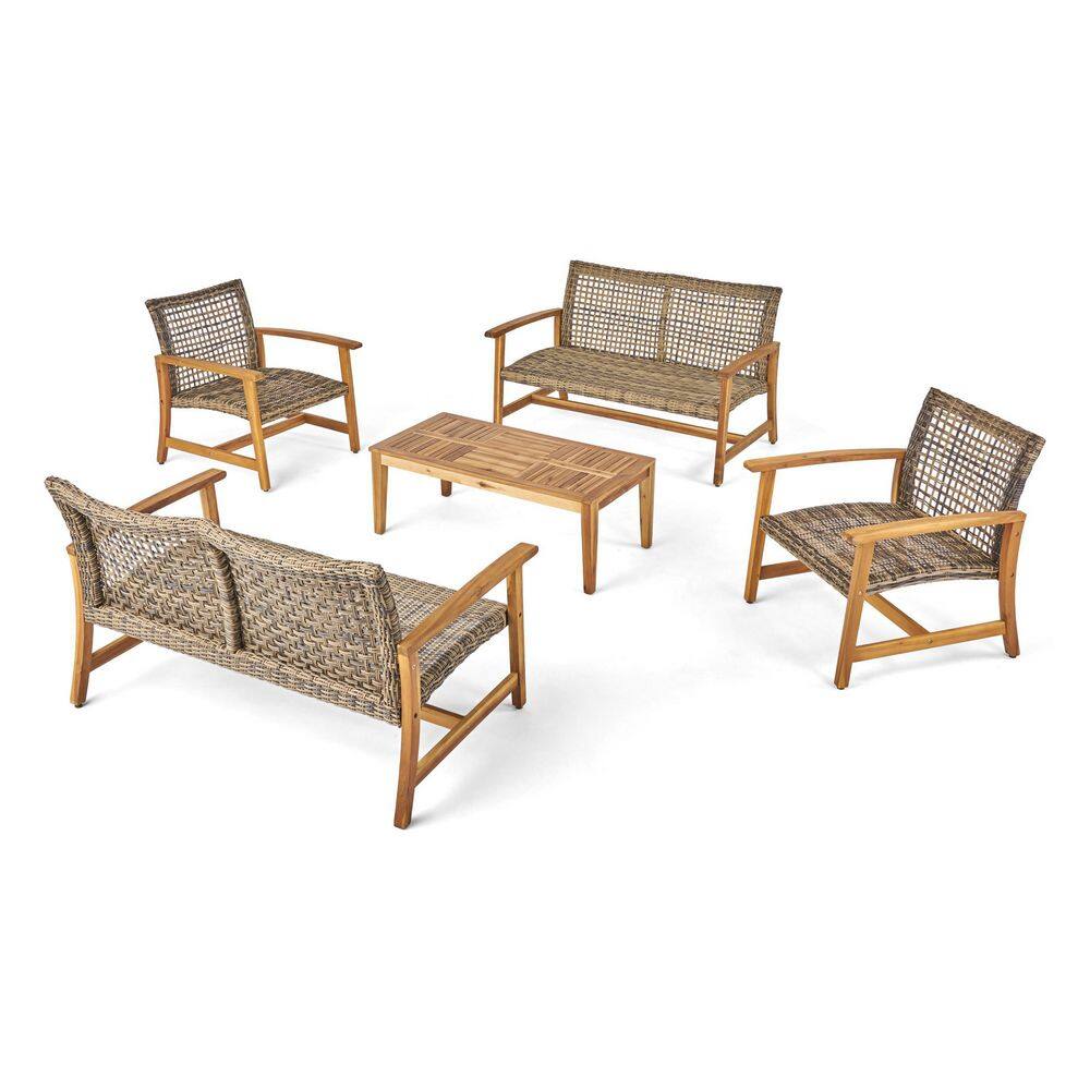 Noble House Hampton Grey 5Piece Wood Patio Conversation Seating Set