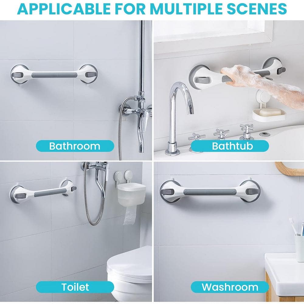 16.8'' Grey Plastic Suction Shower Grab Bars, 2-Pack