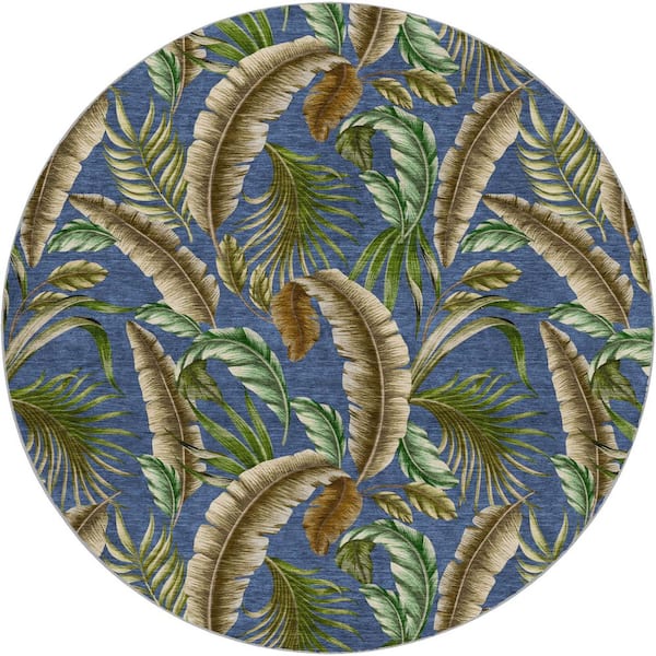 Dream Shag Premium Machine Washable Abstract ADS196 Blue 8 ft. x 8 ft. Round Rug