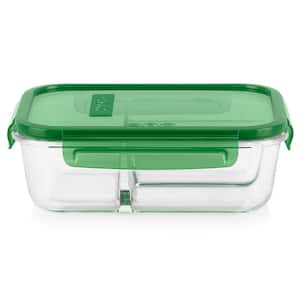 MealBox 5.9-Cup Divided Glass Food Storage Container with Dark Green Lid