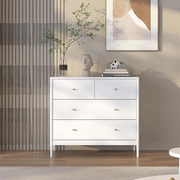 Modern White 4-Drawer 35.43 in. W Chest of Drawers, MDF Wood Organizer Cabinet