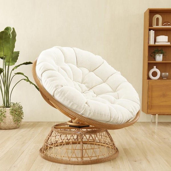 Yellow Wicker Outdoor Patio Papasan Lounge Chair with Beige Cushion