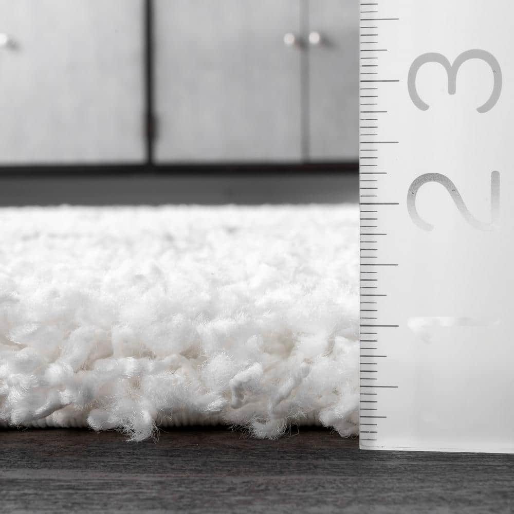 Plush White Geometric Shag 63" Square Area Rug
