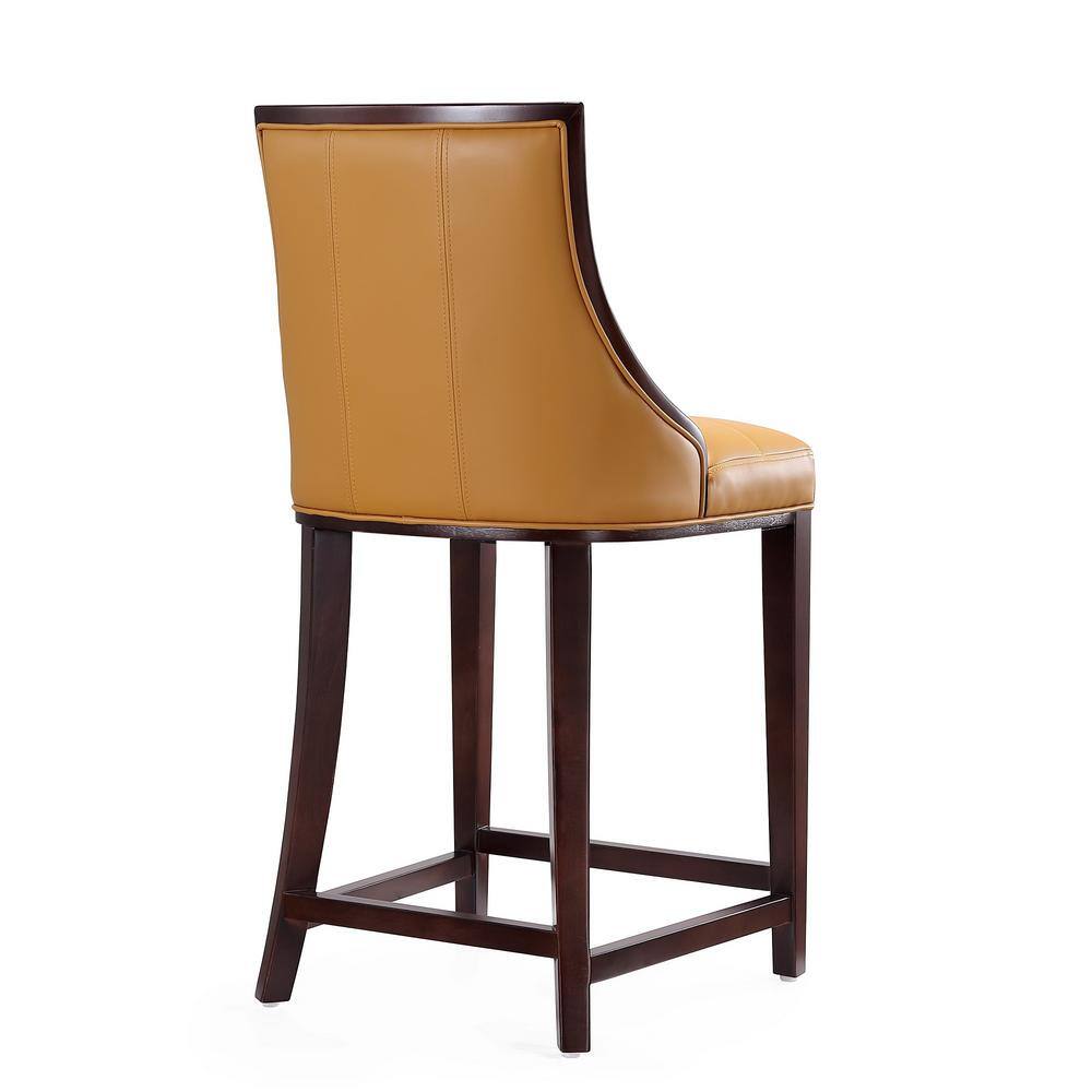 Elegant Camel Faux Leather & Dark Walnut Beech Wood Counter Stool