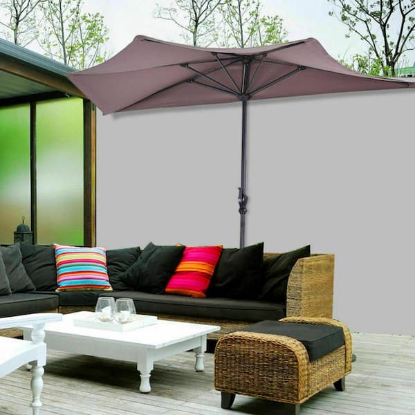 9 ft. Steel Half Round Market Patio Umbrella in Tan