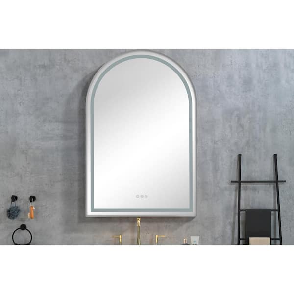 26 in. W x 39 in. H Arched Framed LED Anti-Fog Wall Bathroom Vanity ...