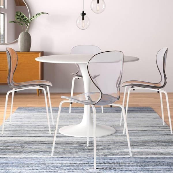 Leisuremod Oyster Modern Transparent Stackable Dining Chair Stainless Steel White Base in Clear