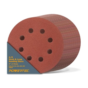 5 in. A/O Hook and Loop 8 Hole Disc Assortment 40-Grit, 80-Grit, 120-Grit, 220-Grit and 320-Grit in Red (100-Pack)