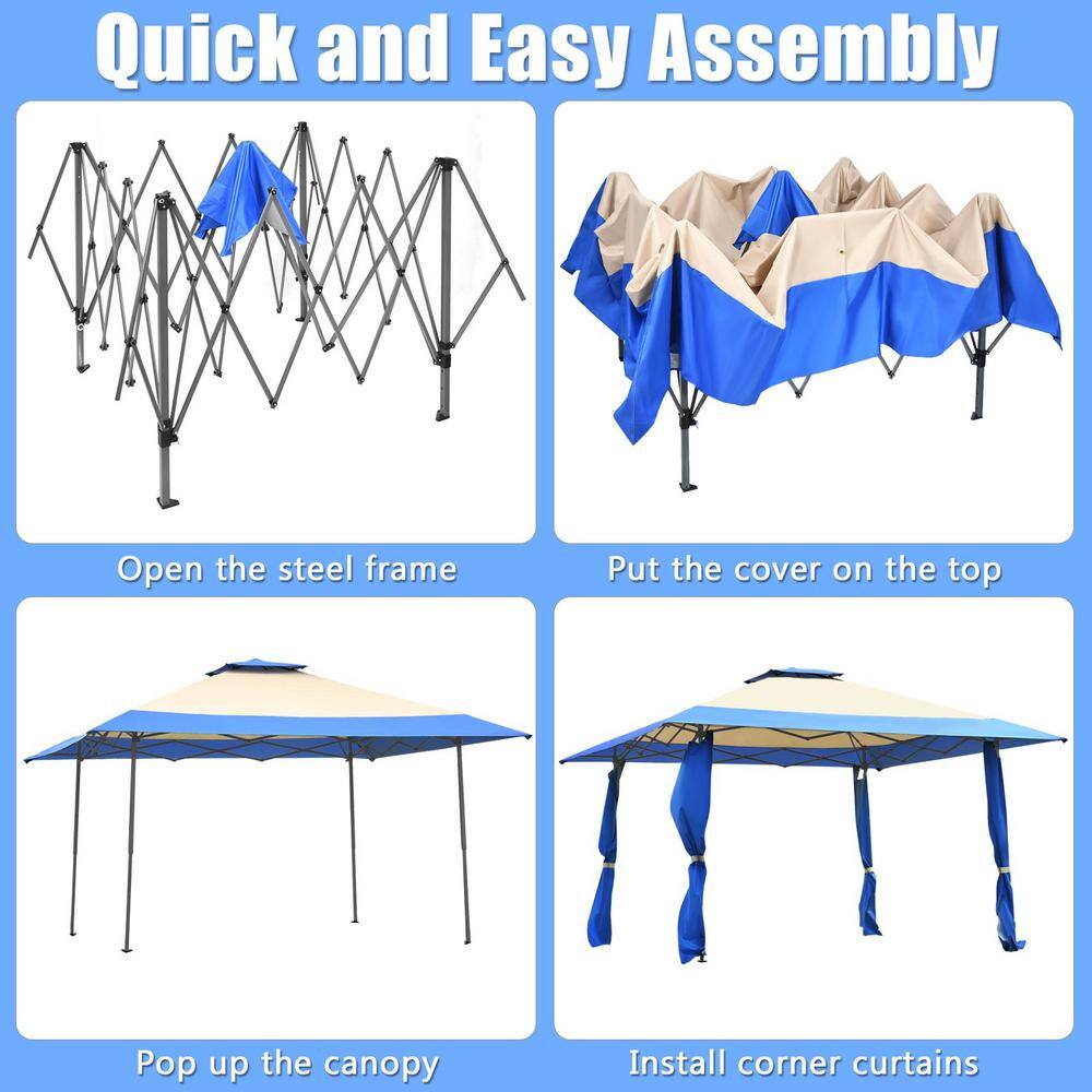 Blue and Beige 13' x 13' Pop-Up Canopy Tent with Steel Frame
