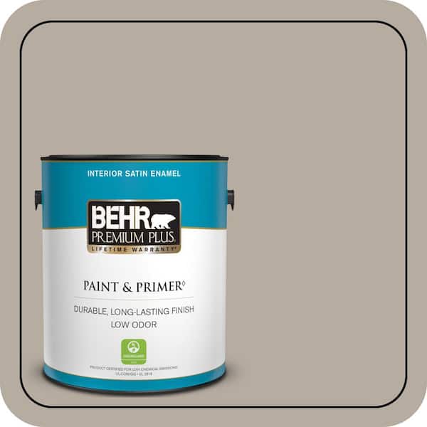 BEHR PREMIUM PLUS 1 gal. #PPU18-13 Perfect Taupe Satin Enamel Low Odor Interior Paint & Primer