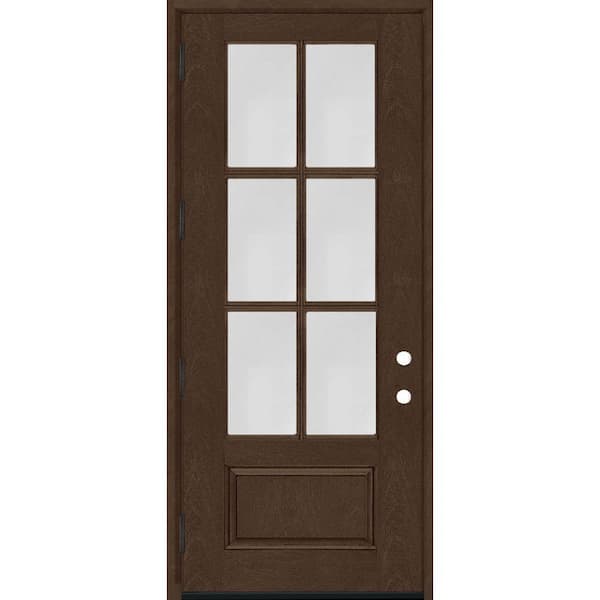 Steves & Sons Regency 36 in. x 96 in. 3/4-6 Lite Clear Glass RHOS Hickory Stained Fiberglass Prehung Front Door