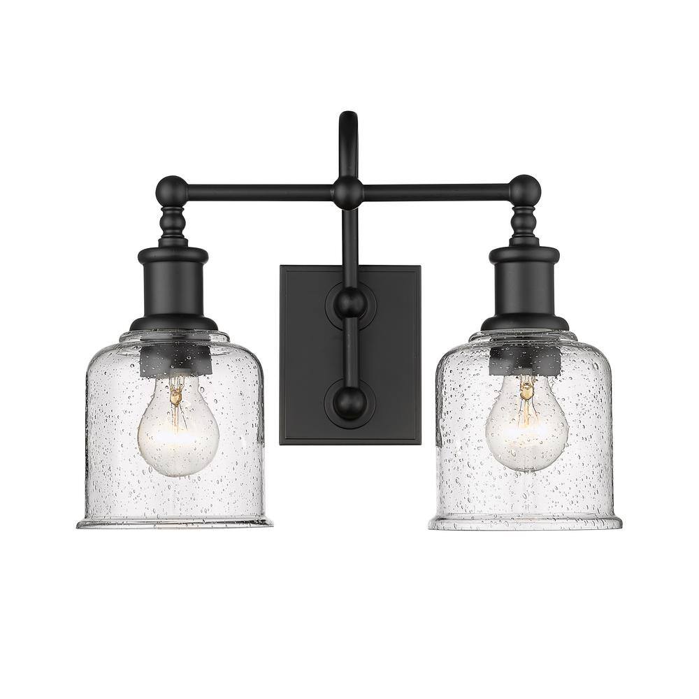 Bryant Matte Black 2-Light Vanity with Clear Seedy Glass Shades