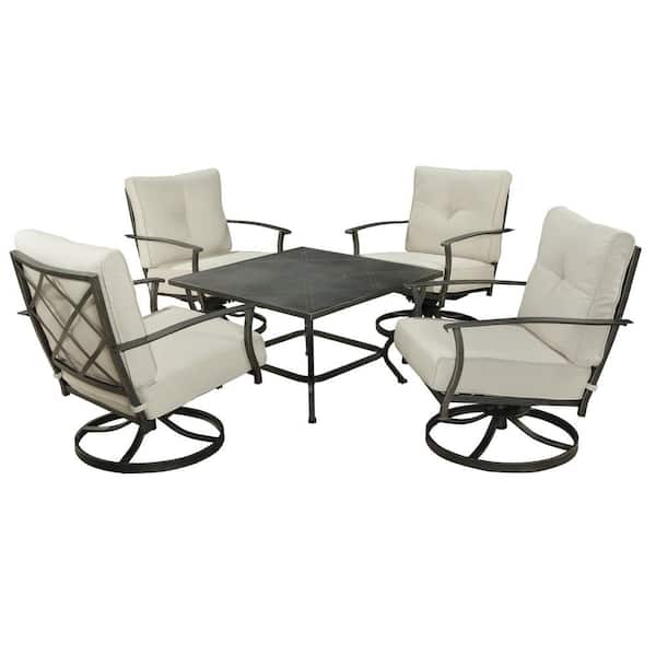 Pacific Casual Marlowe Swivel 5-Piece Chat Set with Gray Cushions