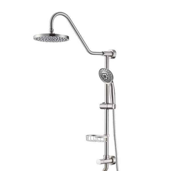 Unbranded 2-Spray Patterns 2.5 GPM Round 8 in. Wall Bar Shower Kit with Hand Shower and Slide Bar in Brushed Nickel