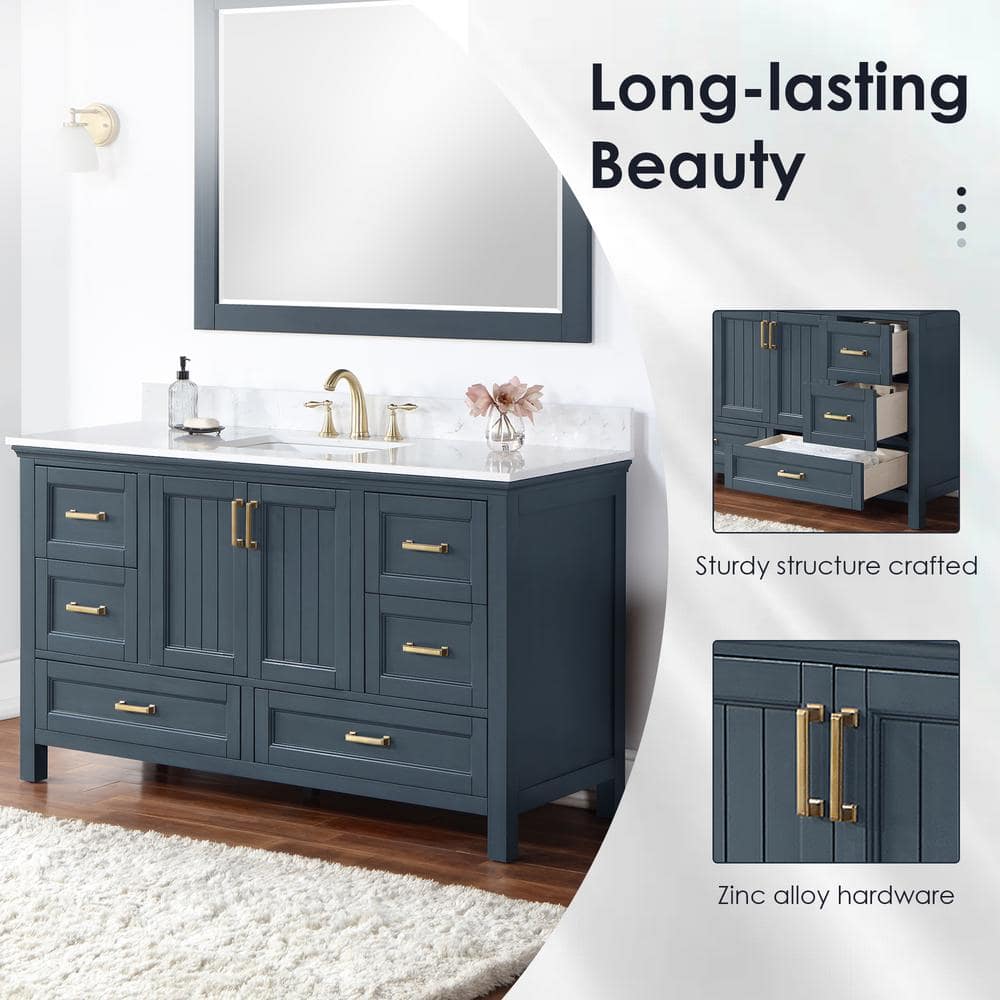 Isla 72" Classic Blue Double Sink Bathroom Vanity with White Stone Top