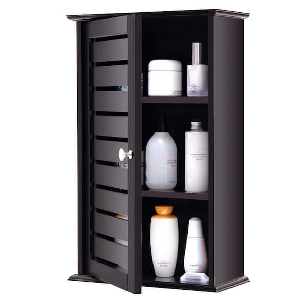 Gymax Wall Mount Medicine Cabinet Multifunction Bathroom Storage - Brown - Espresso Finish