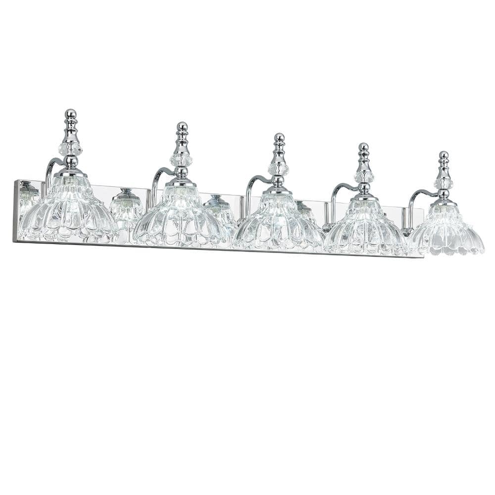 38.58in 5-Light Chrome with Flower Glass Shade Vanity Lights Suitable for Bathroom price history on PriceWatchPro