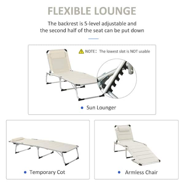 Foldable Outdoor Chaise Lounge Chair, Reclining Camping Tanning Chair with  Aluminum Frame, White MM-W2225141503 - The Home Depot