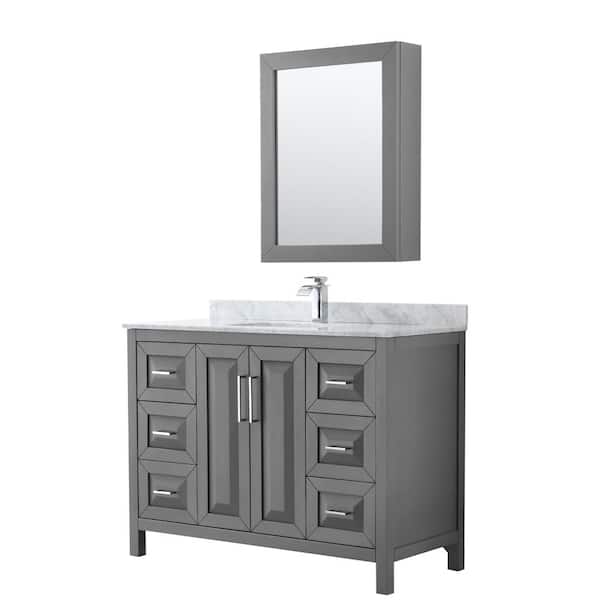 Wyndham Collection Daria 48 in. Single Bathroom Vanity in Dark Gray with Marble Vanity Top in Carrara White and Medicine Cabinet