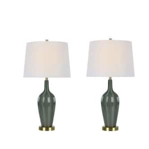 26.5 in. Needle Neck Vase Indoor Table Lamp Set with Decorator Shade and (Set of 2)