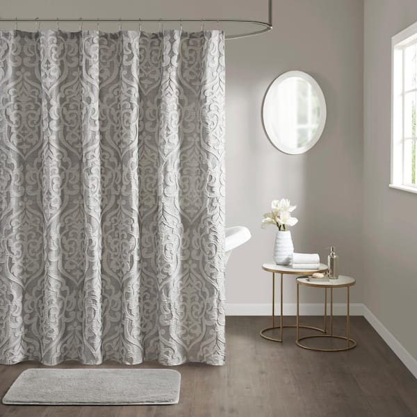 Madison Park Dillon 72 in. Silver Jacquard Shower Curtain