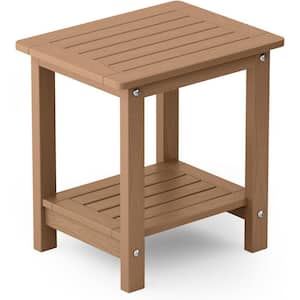 16.73 in. H Teak Square Double Layer Plastic Adirondack Outdoor Side Table