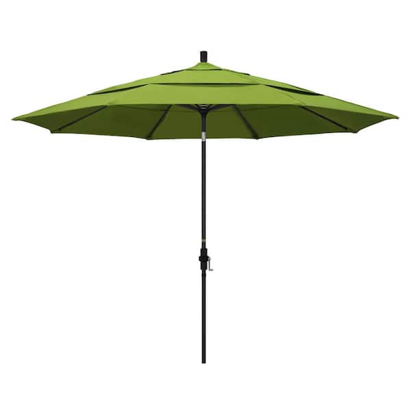 California Umbrella 11 ft. Black Aluminum Pole Market Aluminum Ribs Crank Lift Outdoor Patio Umbrella in Macaw Sunbrella
