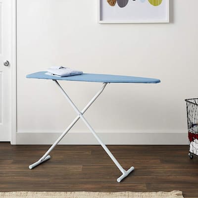 T-Leg Adjustable Steel Top Ironing Board with Solid Blue Cover