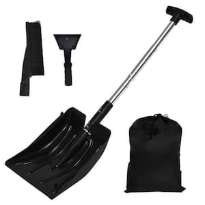 35 in. Aluminum Handle Plastic Snow Shovel 3-in-1 with Ice Scraper and Snow Brush (27.5 in. to 35 in. Adjustable)