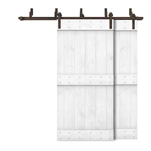 52 in. x 84 in. Mid-Bar Bypass White Stained DIY Solid Wood Interior Double Sliding Barn Door with Hardware Kit