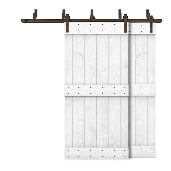 CALHOME 52 in. x 84 in. Mid-Bar Bypass White Stained DIY Solid Wood Interior Double Sliding Barn Door with Hardware Kit