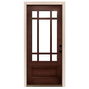 36 in. x 80 in. Craftsman 9 Lite Stained Mahogany Wood Prehung Front Door