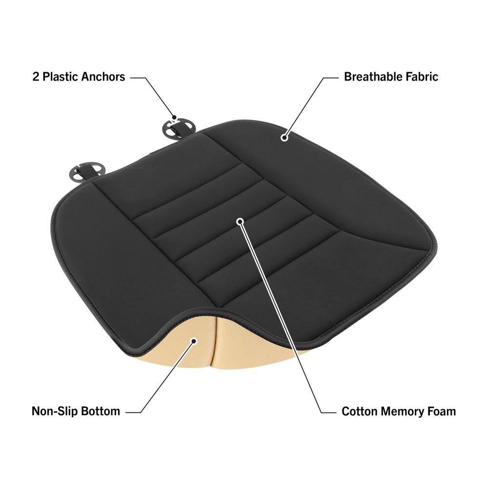 Black Memory Foam Car Seat Cushion Pad with Non-Slip Bottom