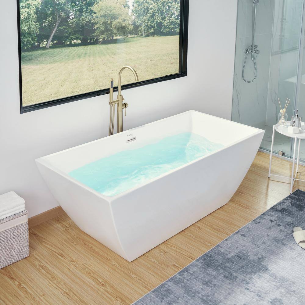 White Acrylic Freestanding Soaking Bathtub, 59" x 30"