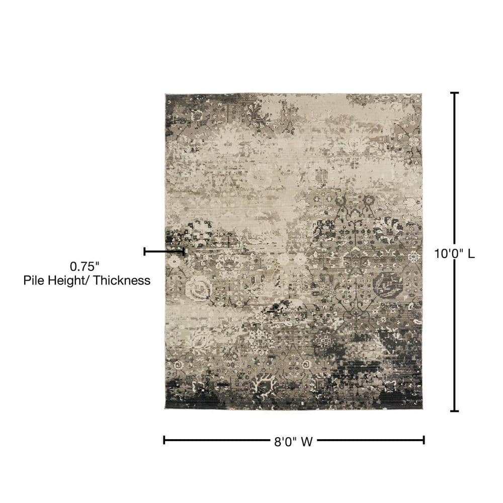 Gray Abstract Synthetic 8' x 10' Hand-knotted Area Rug