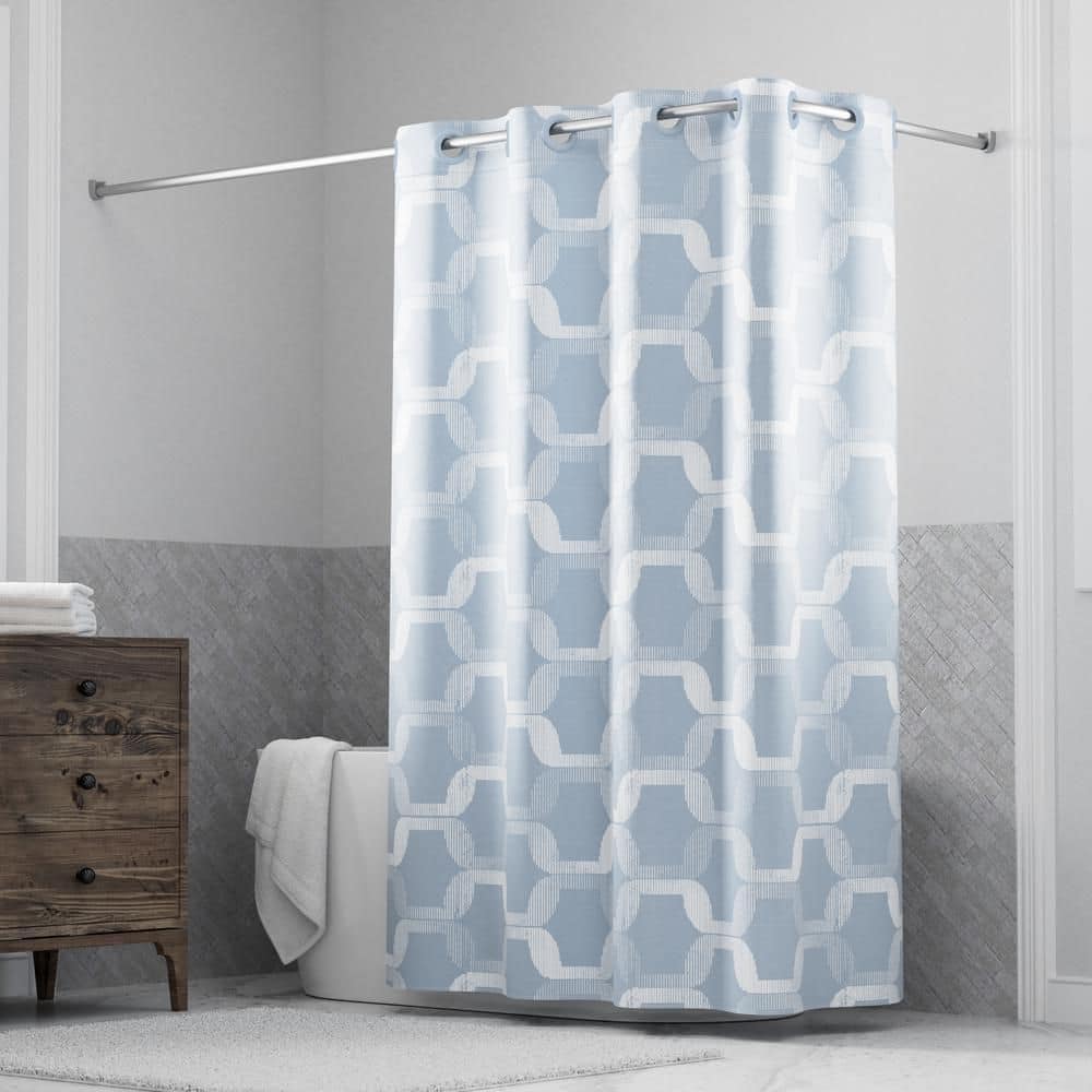 Faux Silk Shower Curtain with Flex-on Rings and It's a Snap Fabric Liner, 71 in. W x 74 in. L, Geo Ombre, Blue price history on PriceWatchPro