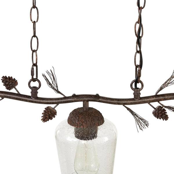 Hampton Bay Spruce Lodge 3-Light Handmade Pinecone Chandelier/Pendant with  Clear Seeded Glass Shade RSC01218-10S - The Home Depot