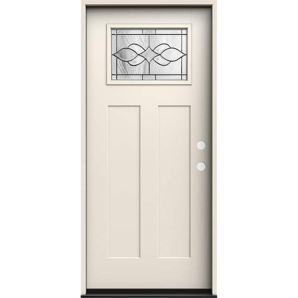 JELD-WEN 36 in. x 80 in. Left-Hand 1/4 Lite Craftsman Carillon Decorative Glass Primed Fiberglass Prehung Front Door