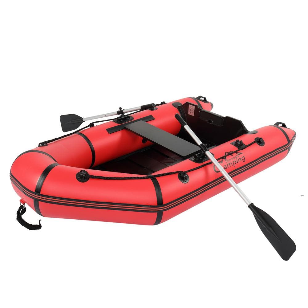 7.5 ft Inflatable Boat Raft Fishing Dinghy Pontoon Boat with Aluminum  Floor-Red…