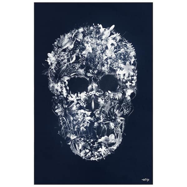 Empire Art Direct Blue and Black 5' x 8' Skull Silhouette Washable Art Area Rug Power-loomed Heavenly Softness with Non-Slipping Backing